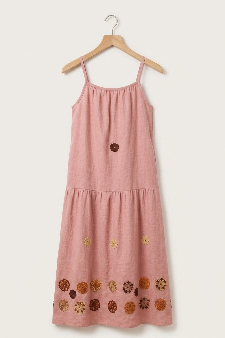 Premium Imported Fabric Pinafore Set – 2-Piece Embroidered Linen-Blend Maxi Dress