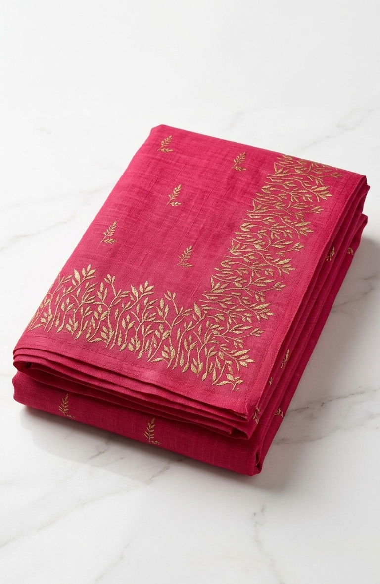 Vichithra Silks Rani Pink Saree – Synthetic Fabric (Without Blouse Piece)