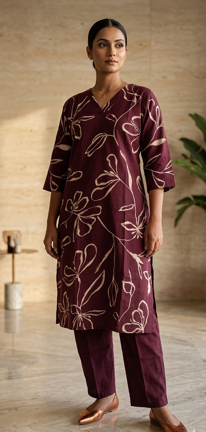 Elegant Cotton Coat Set – Grape Colour