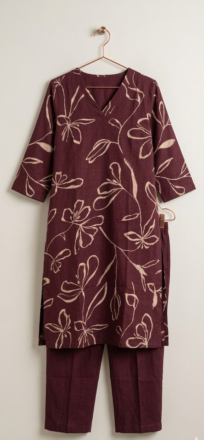 Elegant Cotton Coat Set – Grape Colour