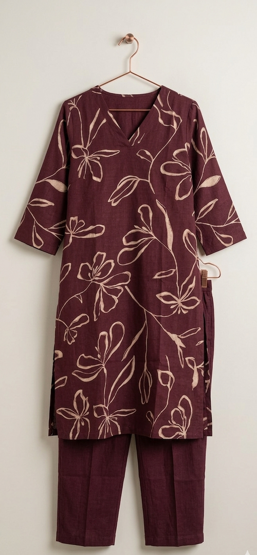 Elegant Cotton Coat Set – Grape Colour